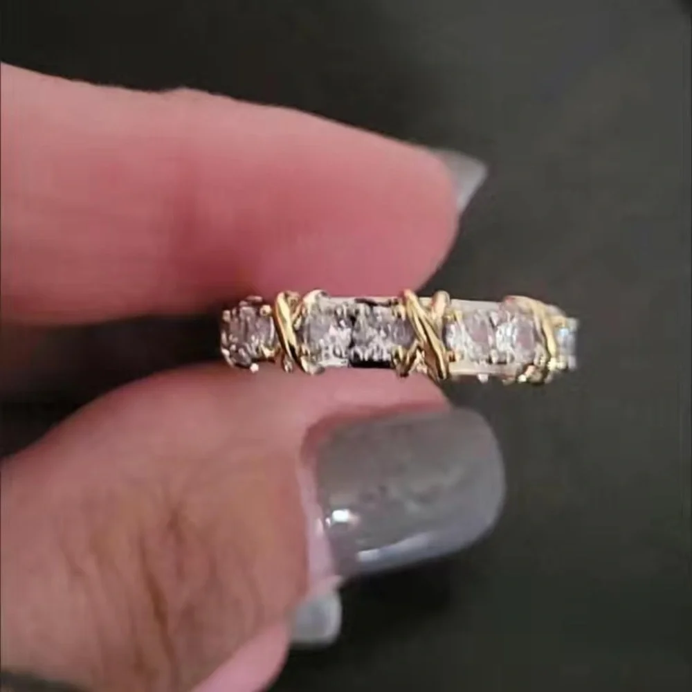 New 9.25 Tiffany Style-14k White Gold Finish Platinum & White Topaz Ring Size 7